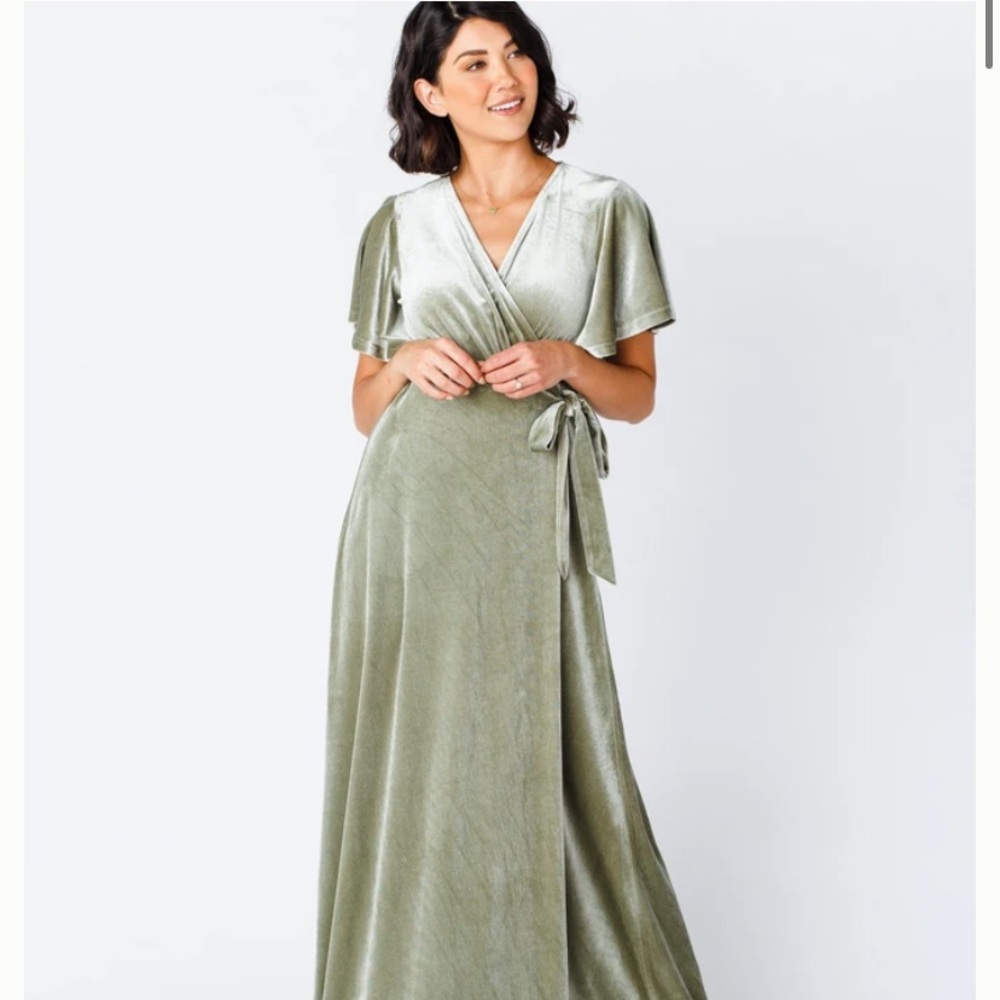 Sage Green Velvet Wrap Dress